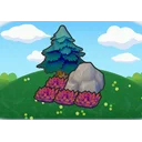 Pointy tree-shaded rocky tall grass