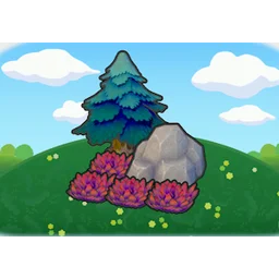 Pointy tree-shaded rocky tall grass